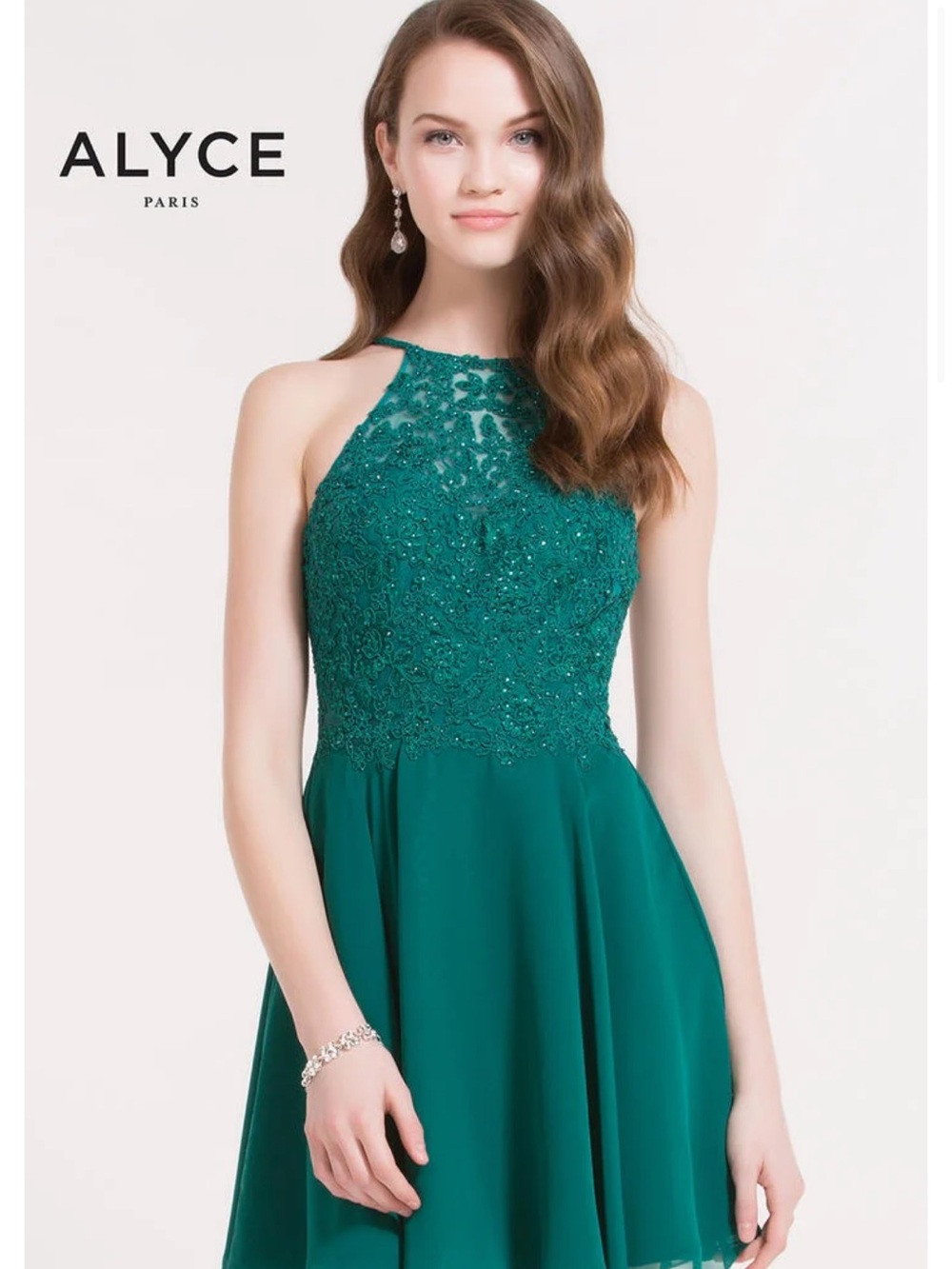 Alyce Paris Homecoming Prom Halter Lace Open Back Mini Dress Size 12